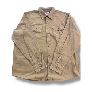 Wrangler Menswear 2XL Casual Button-Up Shirt Long Sleeve Workwear Tan Khaki